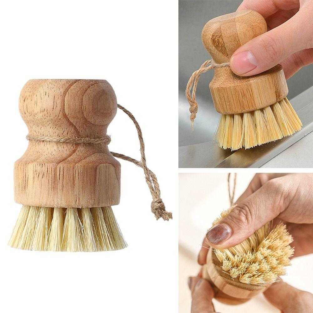 Pan Scrubber Cleaner Rust Palm Pot Brush Dish Washing Brush Pot Net Brus Bamboo Dish Scrub Brushes