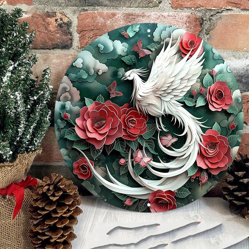 Элегантный деревянный настенный знак Phoenix, круглый, антиграффити, устойчивый к погодным условиям, настенное искусство, домашний декор, 8x8 дюймов, 1 шт.