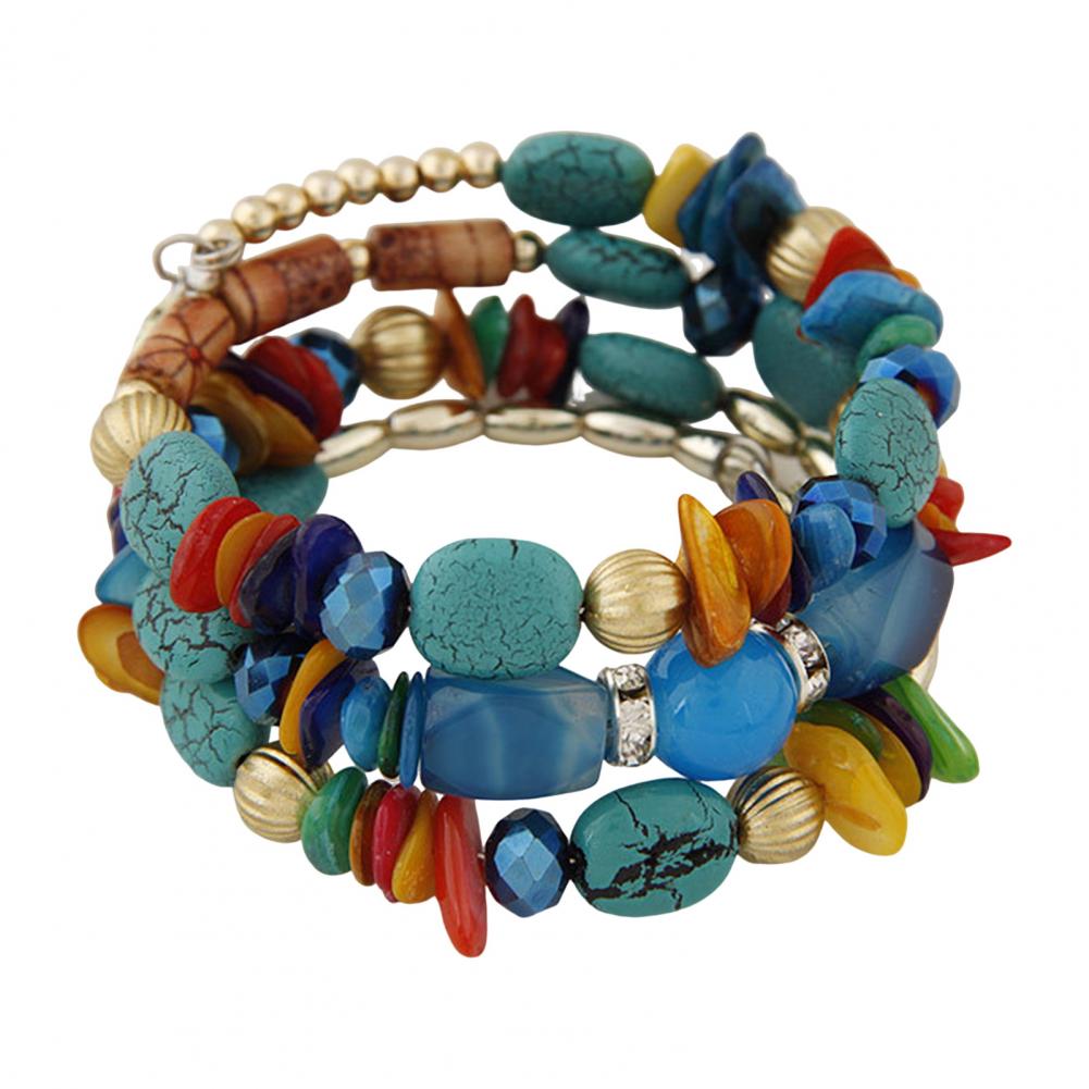 Богемский браслет Богемский многослойный браслет из камней с регулируемым эластичным шнуром Унисекс Ретро этнические украшения на запястье с изображением