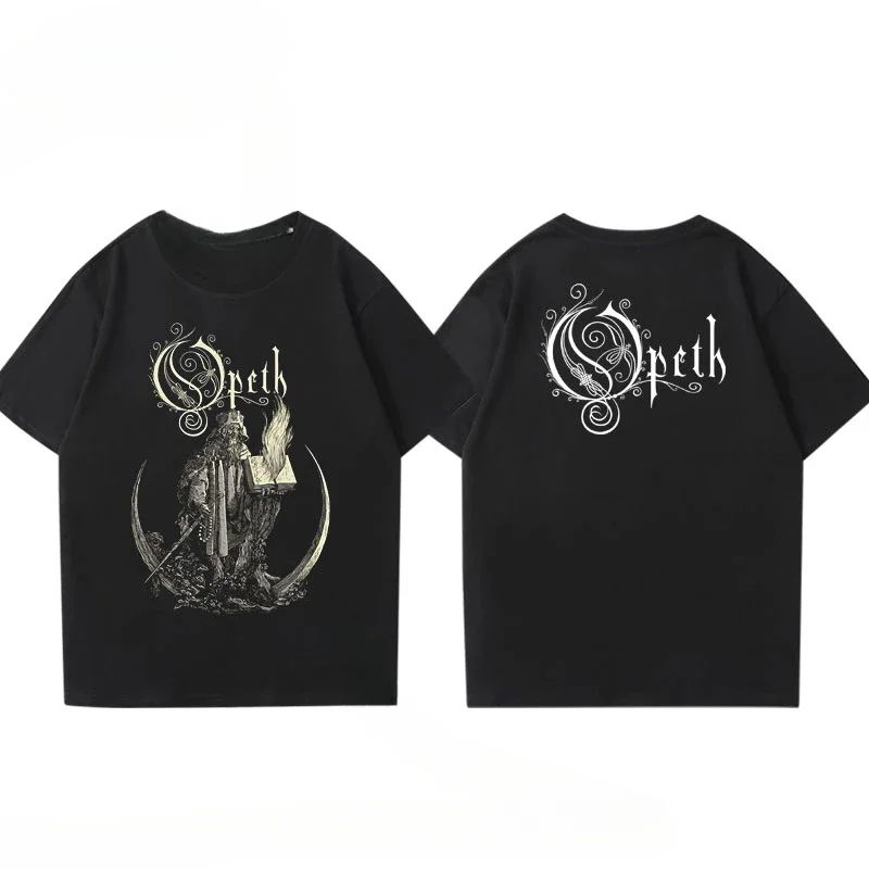 Rock Gothic Tops Vintage Progressive Death Metal Band Printed Tshirt Fashion Opeth Band ShortSleeved Cotton Streetwear Unisex