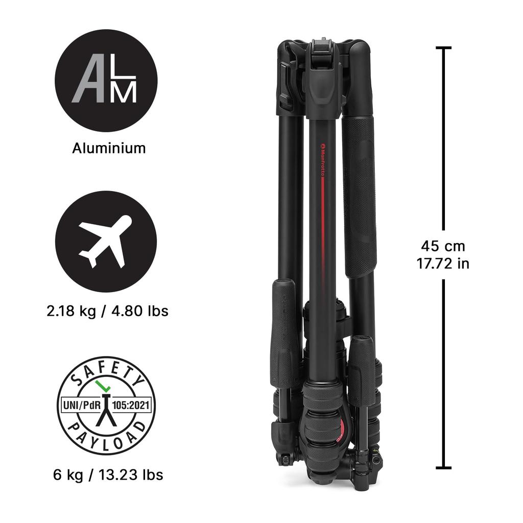 Manfrotto Befree GT PRO Professional Travel Tripod Kit with Fluid Head Leveling Column for Aluminum Screw DSLR Mirrorless Camera Accessories 3-Way