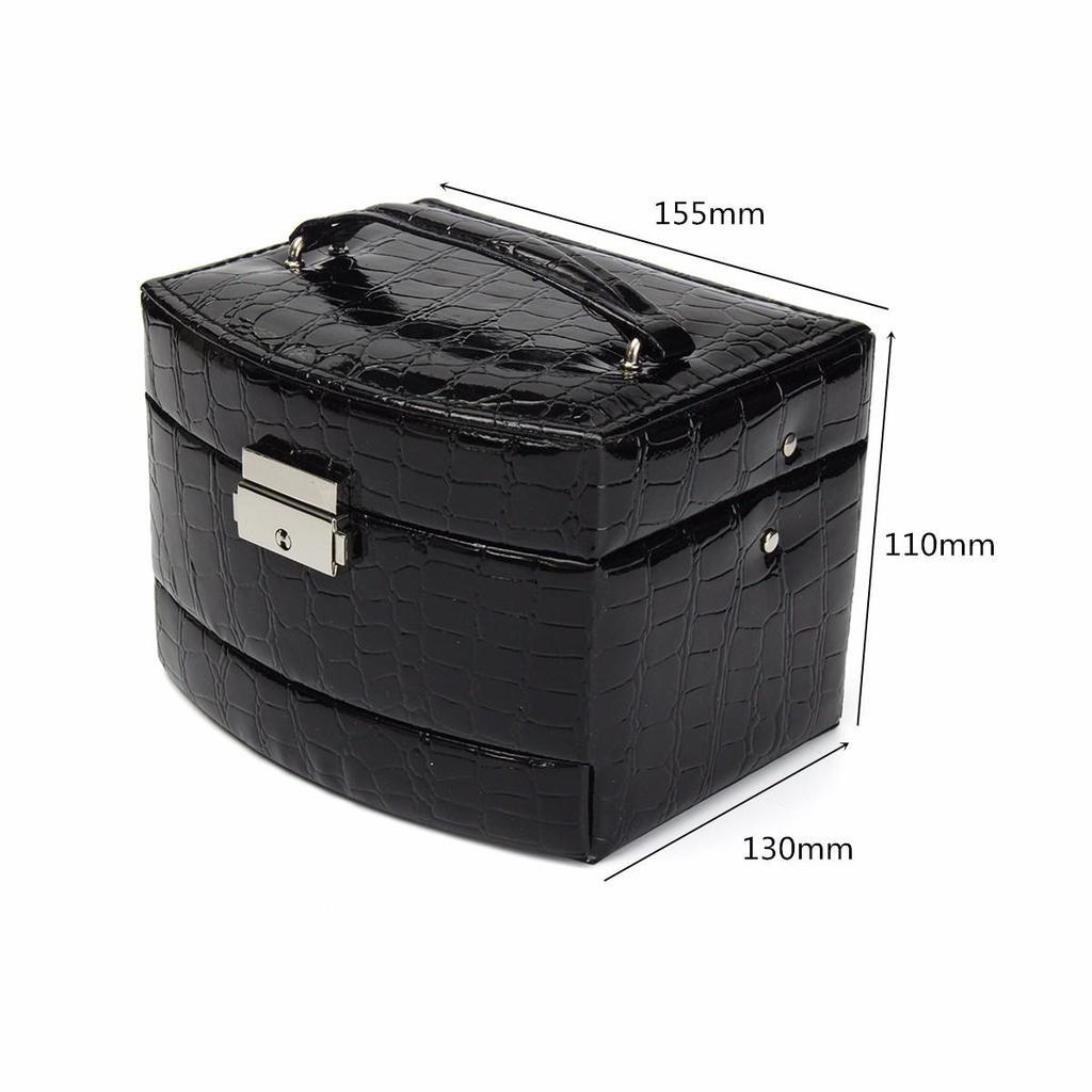Новая кожаная шкатулка для драгоценностей, органайзер для ювелирных изделий для девочек, зеркальный мини-дорожный футляр, запираемый, черный