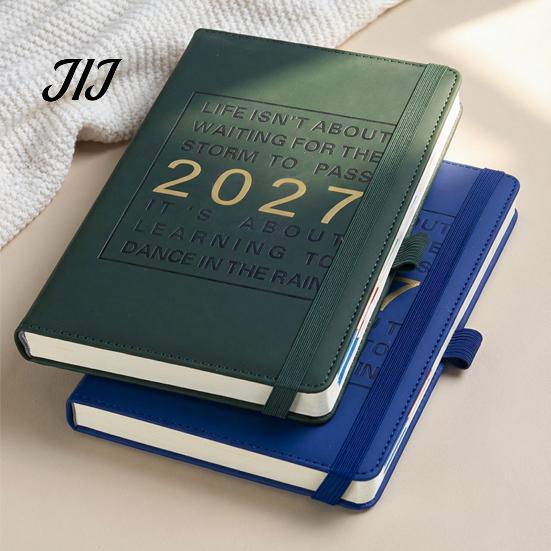Блокнот с бумагой, устойчивой к чернилам, для офиса 2027, еженедельник на английском языке, формат A5, 320 страниц, с резинкой, академический календарь, отделения для ручек и других предметов, годовой