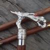 Antique Designer Nickle Dragon Handle Cane Walking Stick
