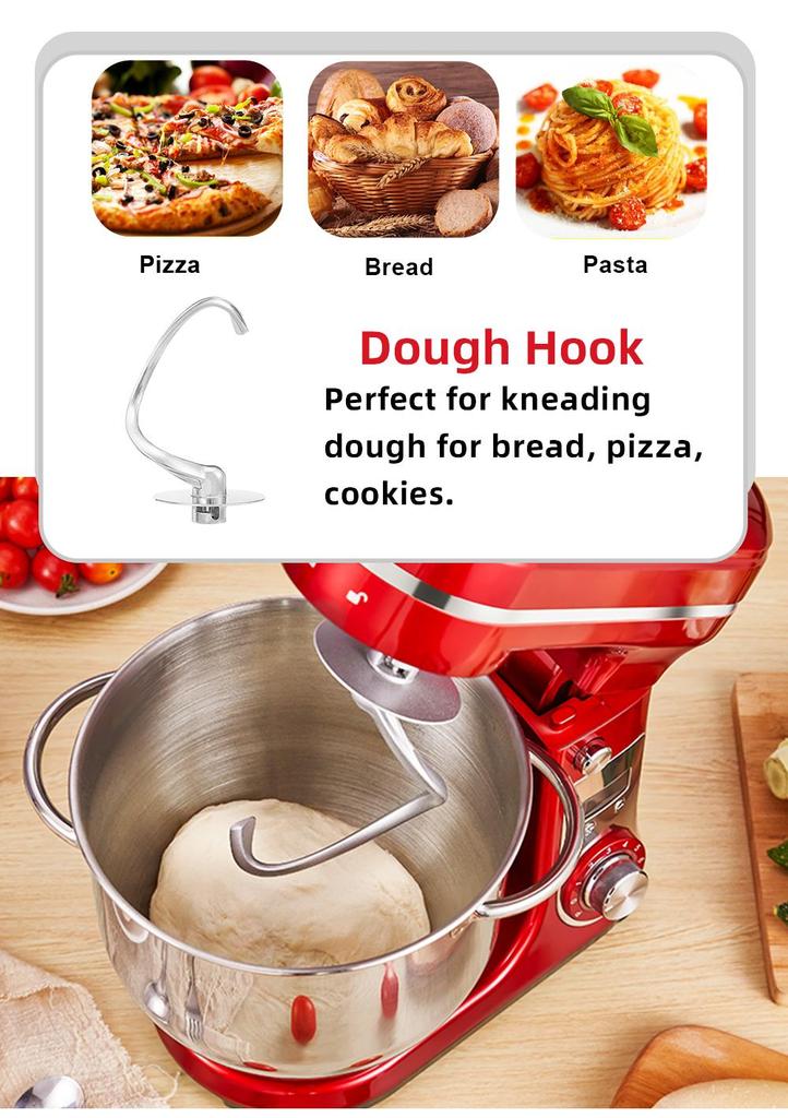 Biolomix Stand Mixer, 1200W DC Quiet Motor 6L Stainless Steel Bowl, 6+Pulse Speeds Electric Kitchen Mixer with LCD Timer, Dough Hook, Beater, Whisk