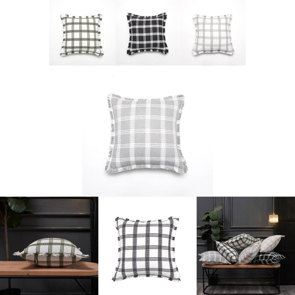 Pillowcase Only Modern Minimalist Soft Polyester Cotton Grid Pattern Pillow Cover For Couch Living Room Bedroom