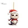 Рождественский кулон, милый мультяшный стиль, подвесной аксессуар со шнурком, акриловый рождественский кот, подвесное зеркало заднего вида