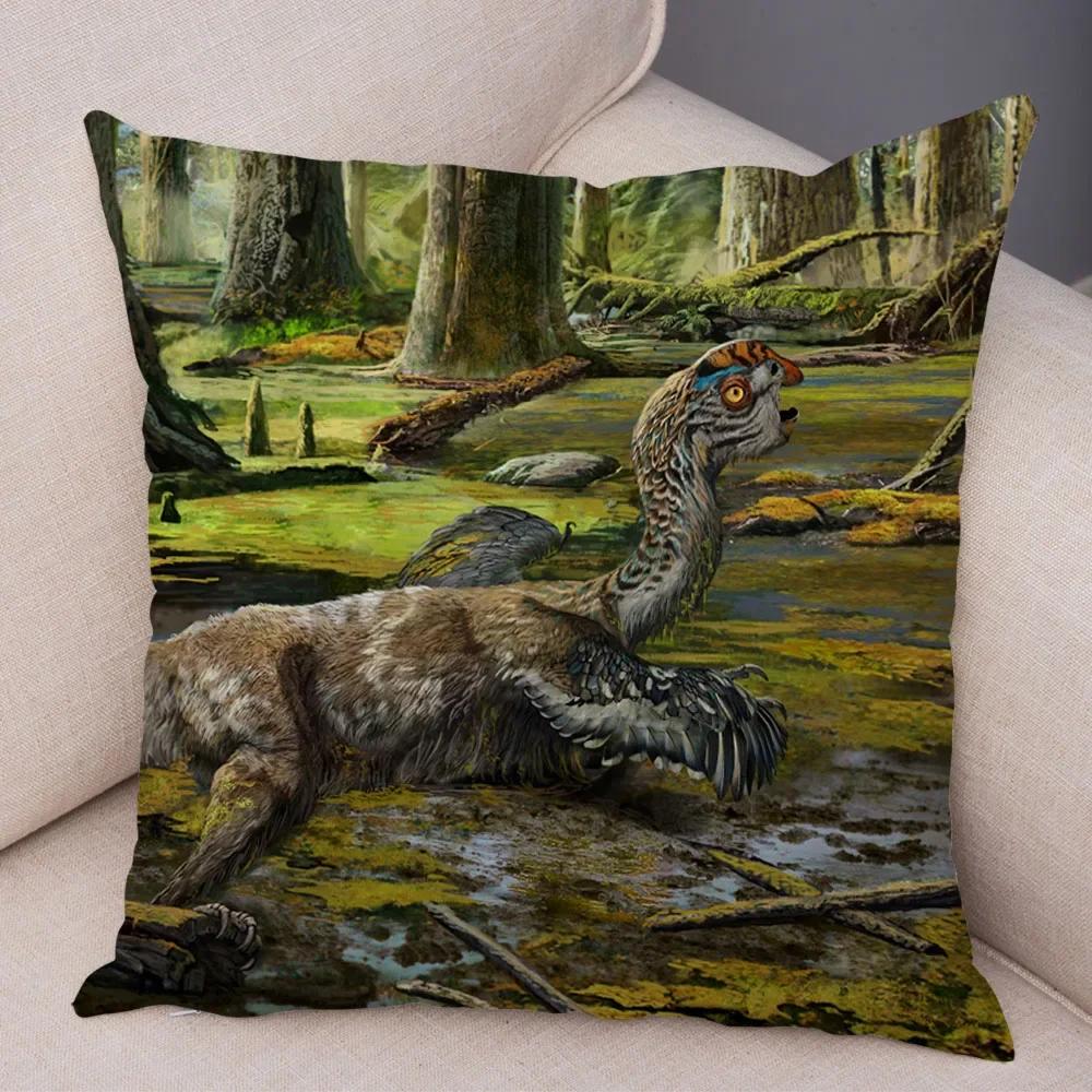 Jurassic Dinosaur Throw Pillow Cover With Short Plush Print Living Room Sofa Decoration Cushion Cover Pillow Covers Decorative