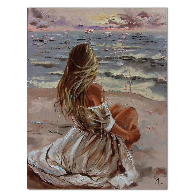 Красивая девушка на берегу моря, картина маслом, холст, HD печать, женские настенные художественные фотографии, украшение для гостиной, дома