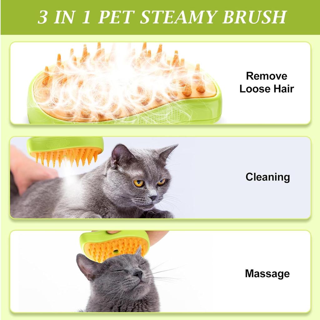 3-in-1 Small Style Silicone Pet Steamy Brush for Cats Dogs Water Spritz Defur Comb Hair Removal Box Packed Pet Grooming Tool