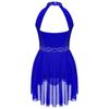 Girls Lyrical Dress Shiny Rhinestone Decor Sleeveless Irregular Hem Dance Leotard Dress Kids Dancewear