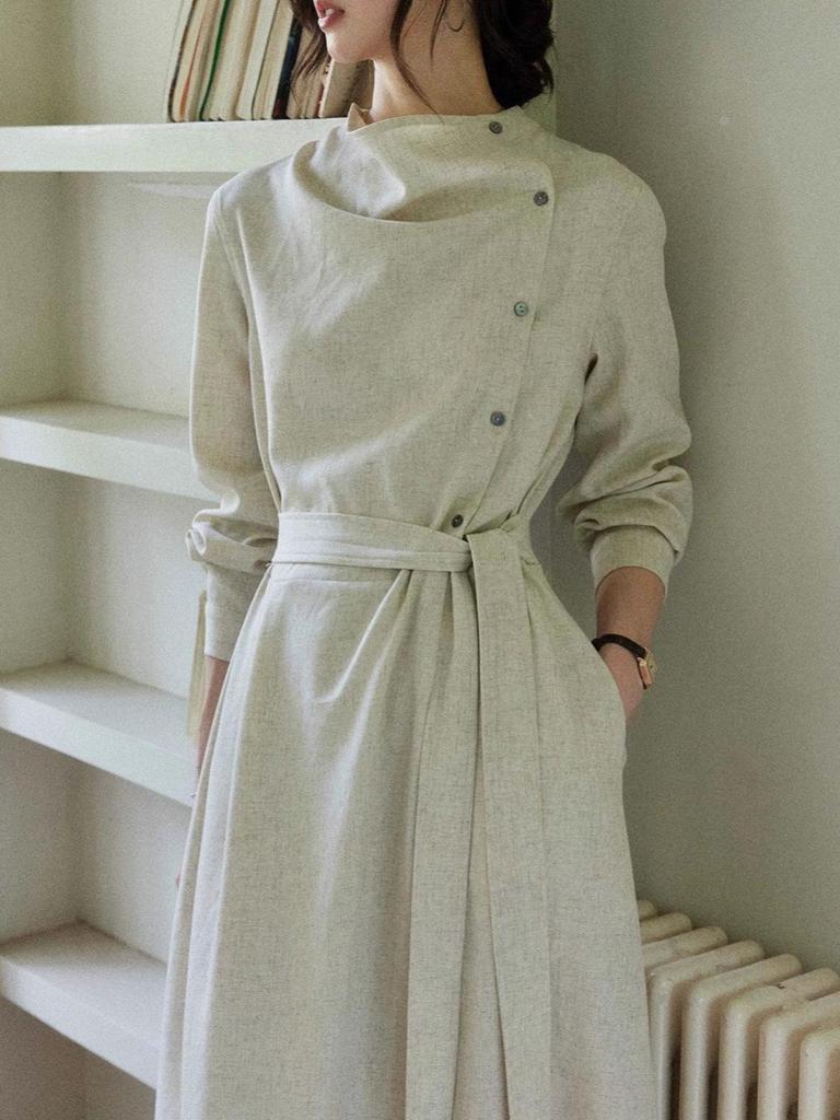 Платье с асимметричным длинным рукавом Two Sheep Design Twilight - Женское осеннее платье, облегающее талию, в интеллектуальном стиле