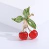 Enamel Alloy Rhinestone Cherry Fruit Brooch Simple Fashion Women Versatile Pin Accessories AVE