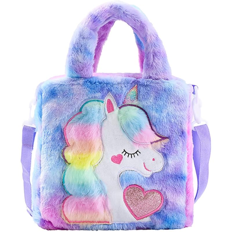 Сумка для малышей ADISA Unicorn, сумка через плечо принцессы из меха, подарок для девочек (фиолетовый)