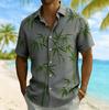 Men's Bamboo Leaf Print Short Sleeve Shirt, Spring Summer Fresh Vacation Blouse, Turn-Down Collar Loose Top