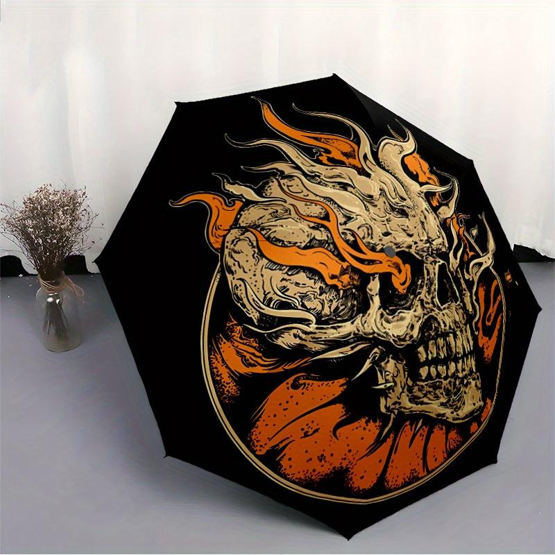 1pc Skull Flames Automatic Open 8-Rib Windproof Umbrella, Travel & Commuting, Suitable for All Seasons