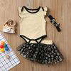 Newborn Infant Baby Girls Fly Sleeve Romper +Floral Sequin Tulle Skirts Set