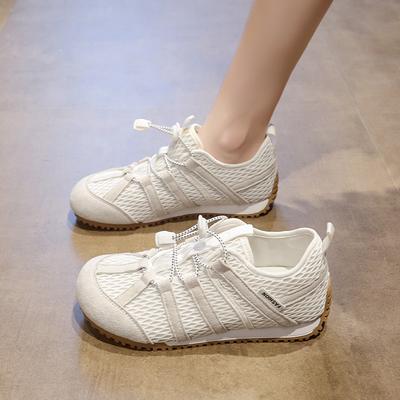 Bamuxiu 2025 лето новые женские туфли сетка круглый носок плоская подошва повседневная спортивная обувь одинарная обувь нескользящая подошва плоский каблук