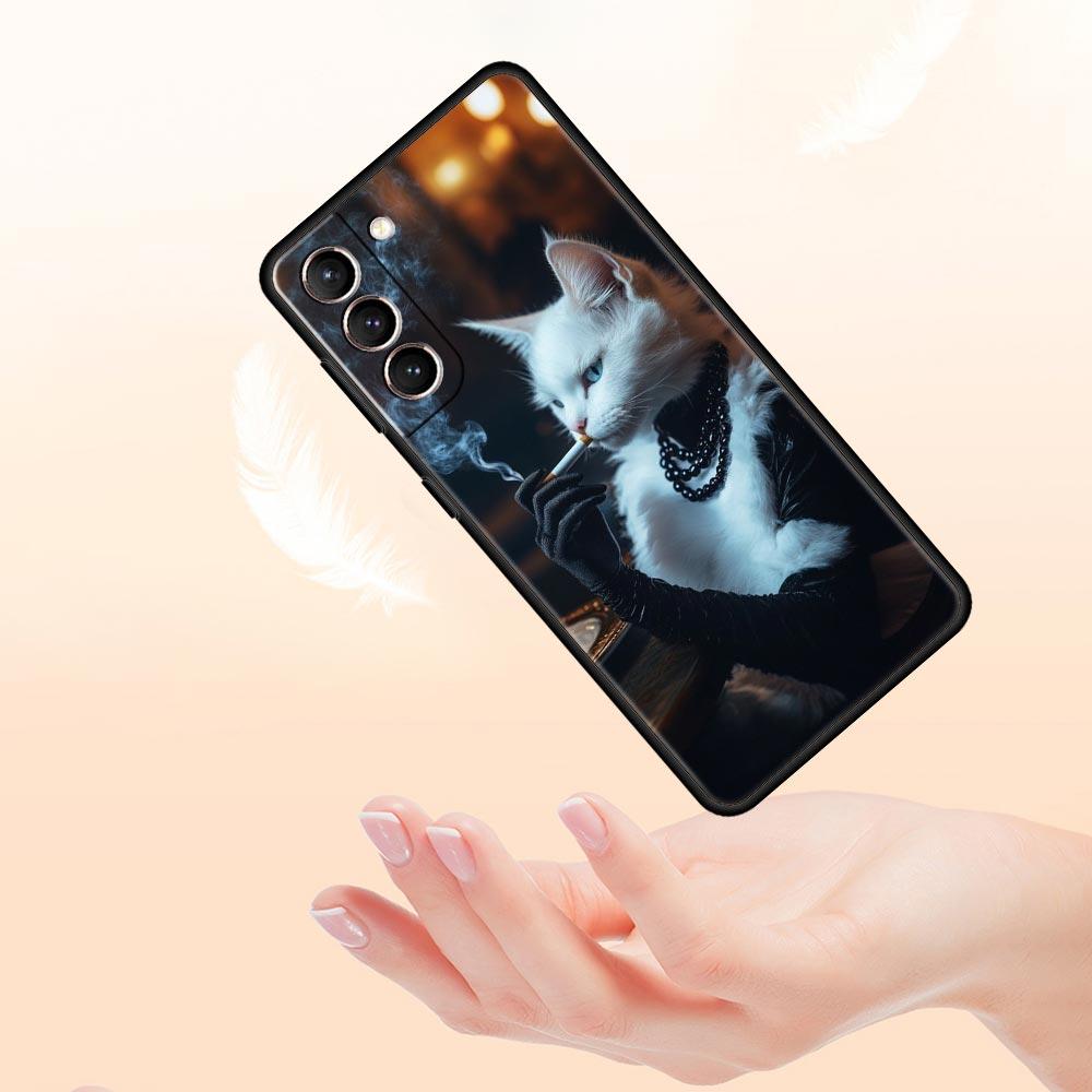 Fashion Kitten Smoking Pattern Phone Case for Samsung Galaxy S26 S25 S24 S23 S22 S20 S21 FE Ultra S25 Edge Plus Soft TPU Cover