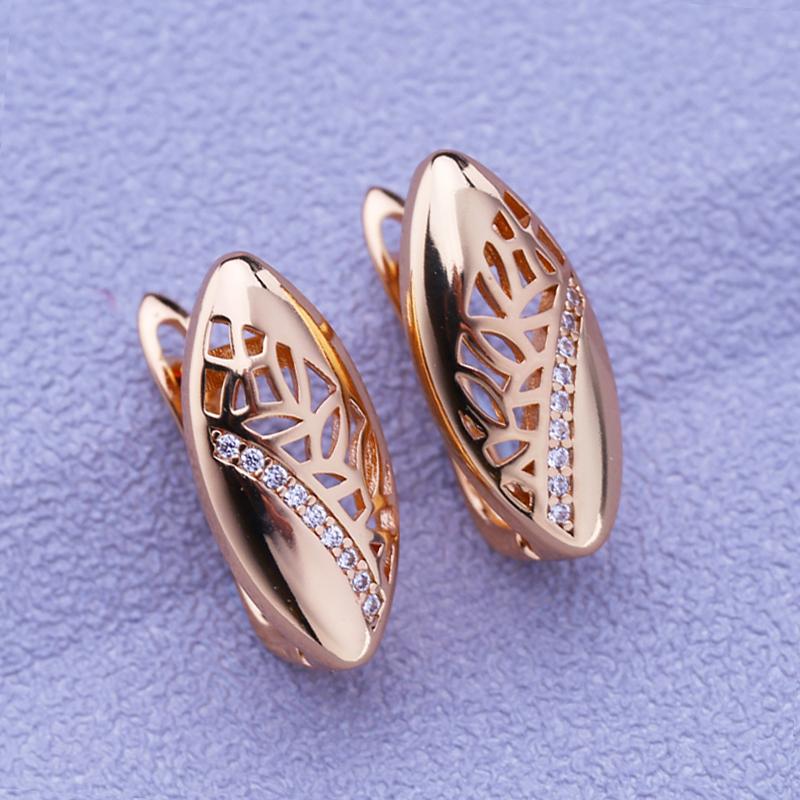 LSOOYH серьги-клипсы цвета розового золота, модные серьги для женщин, серьги-гвоздики с полым цирконием, ювелирные изделия