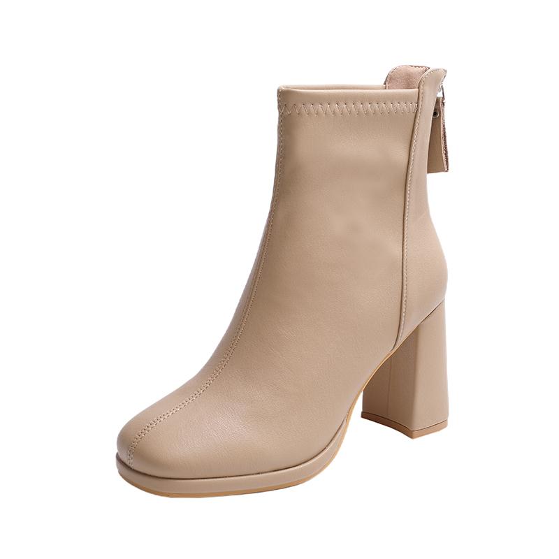 Aphixta Bazk Zipper Dec Women Ankle Boots 8cm High Heels Sexy Stretch Boots Elegant Sewing Short Plush Warm Winter Woman Shoes