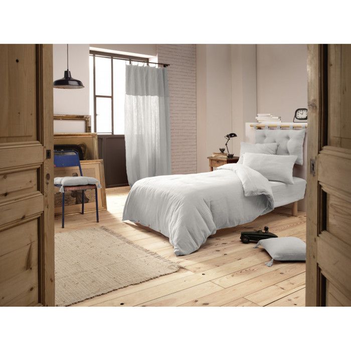 "Gaïa" Duvet Cover Pack All Sizes "Cotton Gauze" - Gaïa Cloud - 3-Piece Pack for 90 X 190 Cm Bed (1 Duvet Cover