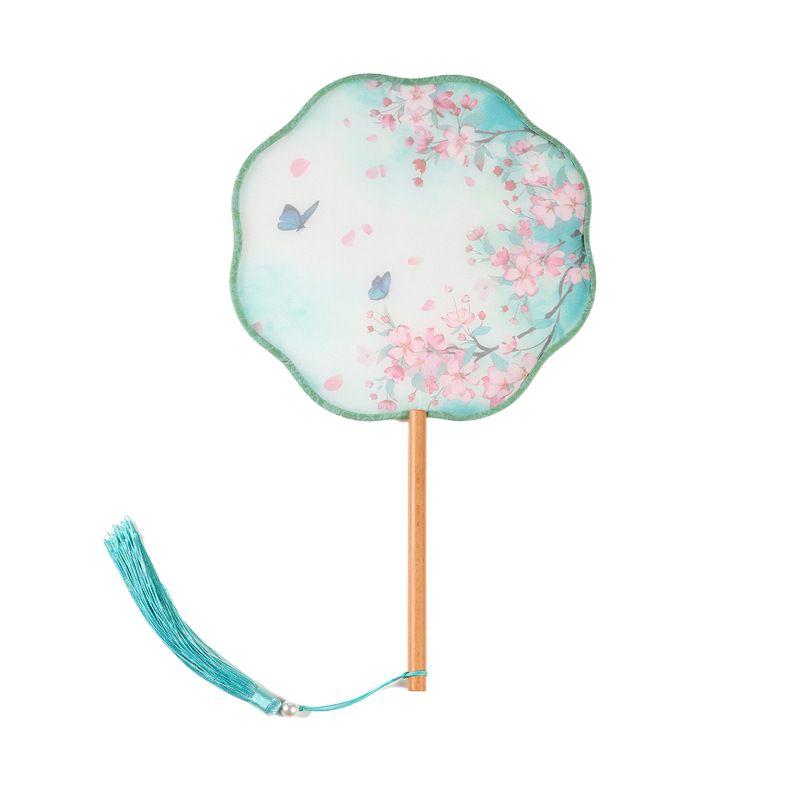 Ручной веер с вышивкой и кисточками, шелковый веер, классический китайский стиль, круглый веер, домашний декор