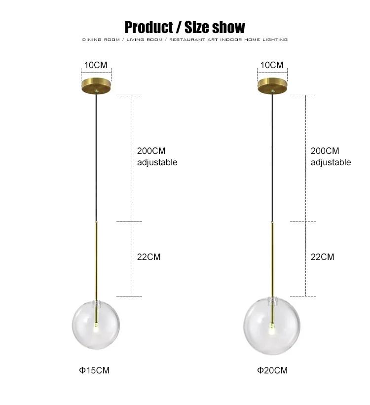 Подвесной светильник в скандинавском стиле с прозрачным стеклянным шаром, абажуром для спальни, подвесными светильниками для столовой, ресторана, декором