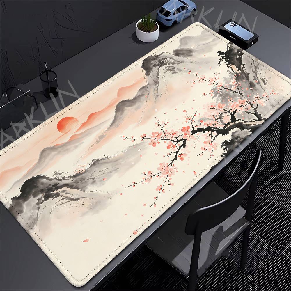 Landscape Ink Painting Mouse Pad Watercolor Mountain View Desk Mat NonSlip Waterproof Smooth For Office Home Desktop Decoration