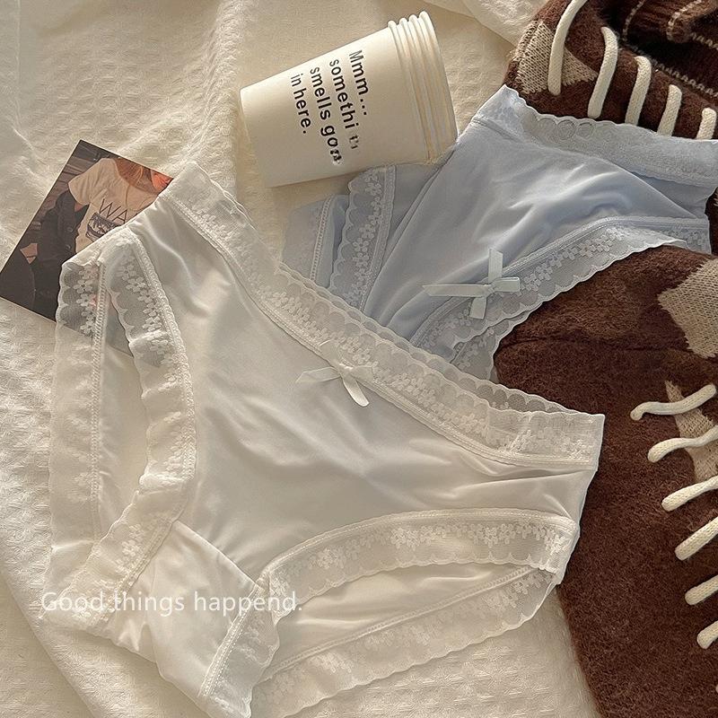 6 шт. Бесшовное женское нижнее белье Ледяной шелк Средняя посадка Дышащее Чистый хлопок Антибактериальное Кружево Треугольные трусики-маска
