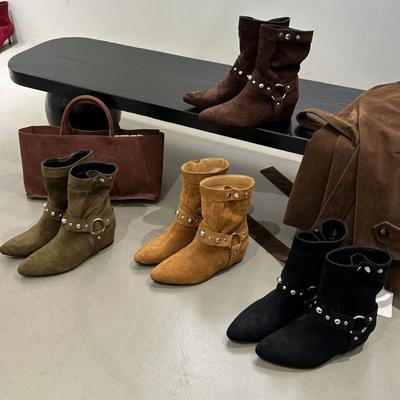 Замшевые женские ковбойские сапоги с увеличением внутренней высоты, осенние 2025, с острым носом, коричневые, ботинки Мартина от Merad Liuding