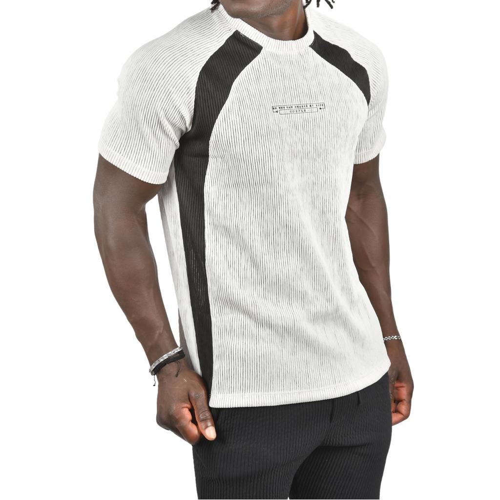 Облегающая футболка DeepSEA из лайкры в рубчик с боковыми полосками и надписью спереди 2403231