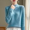 Women's Cashmere Sweater: Hollow Lace Collar, Knitted Pullover, Half Turtleneck, 100% Wool, Loose Fit