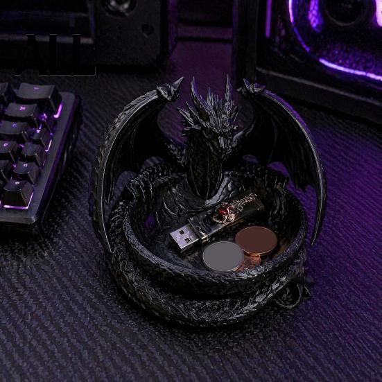 Декоративная скульптура дракона, 3D-печатный лоток-органайзер для хранения ювелирных изделий, ключей, настольный органайзер с детализированными фэнтезийными чешуйками и крыльями, большая чаша для дома