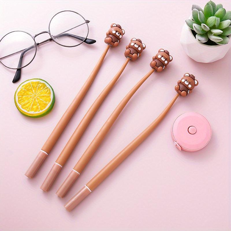 10pcs 0.5mm Cartoon Bear Shake Soft Gel Pen Creative Stationery Cute Water-based Pen Office Stress Reduction Signature Pen