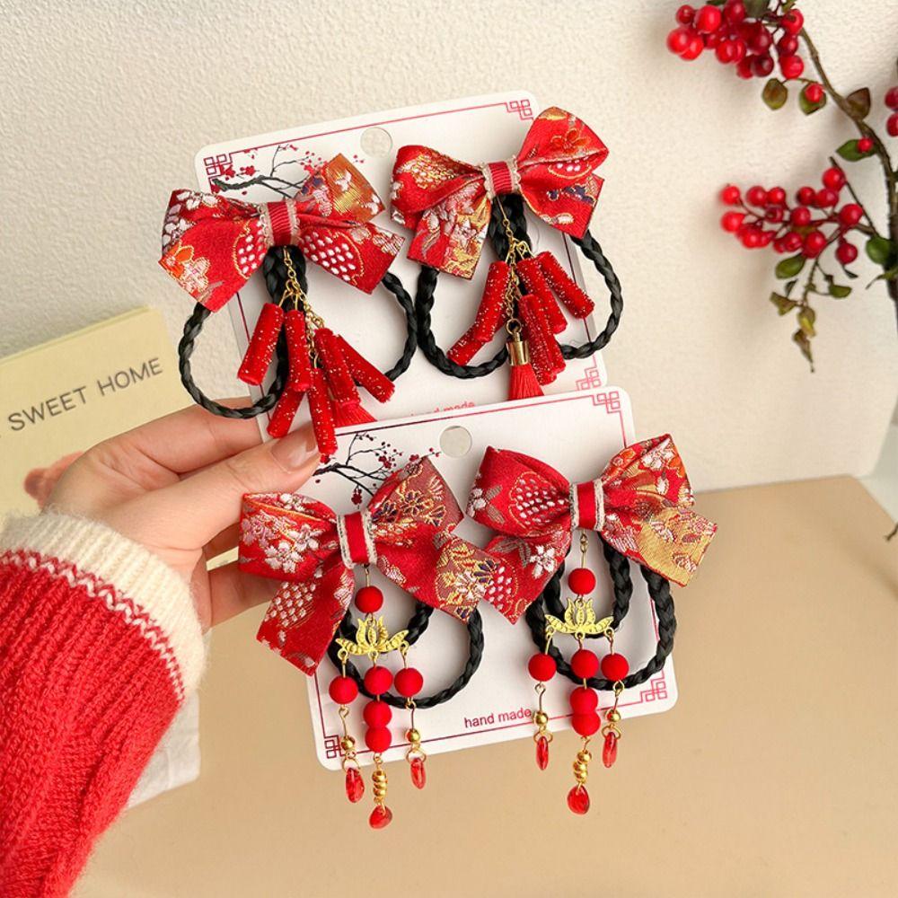 2 шт., новогодний головной убор Hanfu, боковой зажим, парик в китайском стиле, заколка для волос, детская шпилька с бантом для девочек