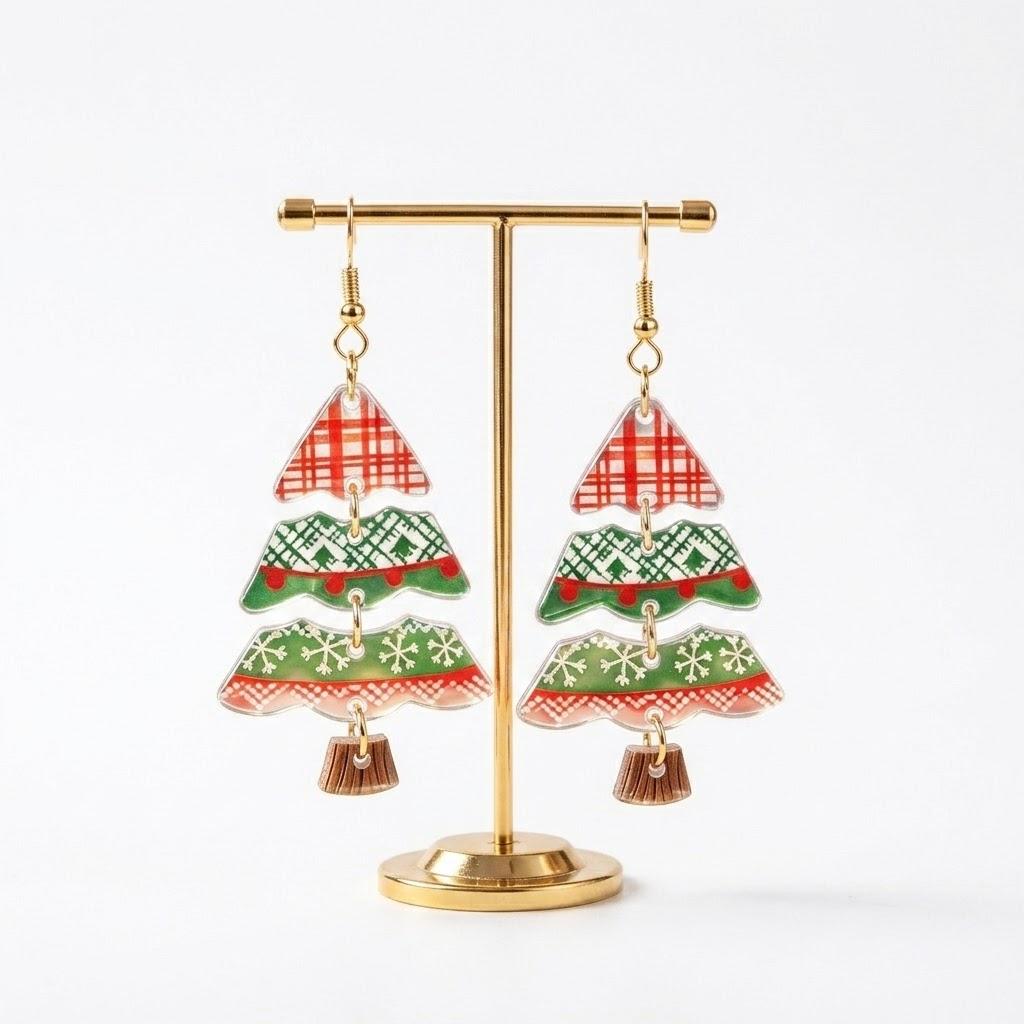 2D Printed Christmas tree and Christmas Tree Acrylic Earrings