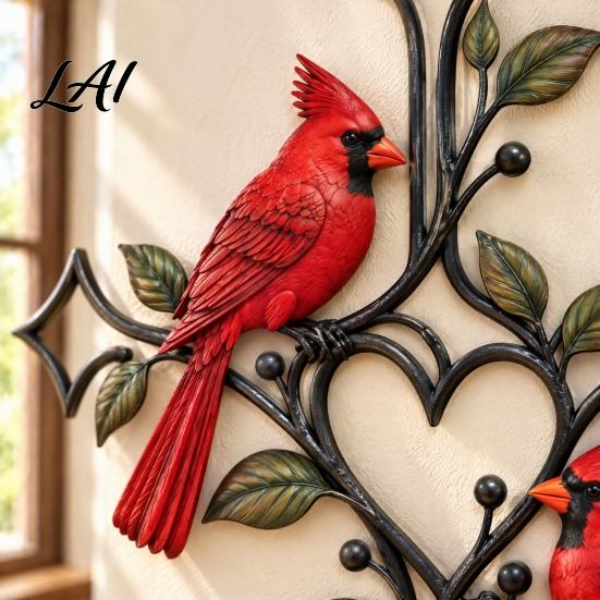 Christian Gift for Friends Metal Cardinals Wall Art Red Bird Religious Symbol Home Decorations Decor Decoration Living Room Entryway Porch