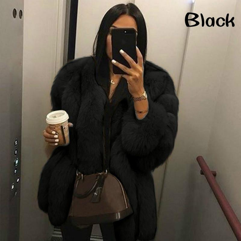 Winter Fashion Women Long Sleeve Outwear Fox Fur Warm Solid Color Thick Coat