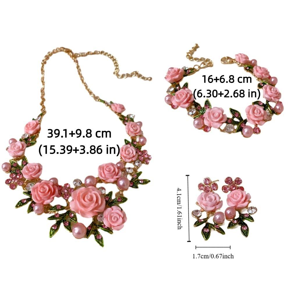 Жемчужный браслет с цветком, серьги-пусеты со стразами, роскошное ожерелье с цветком розы, вечеринка