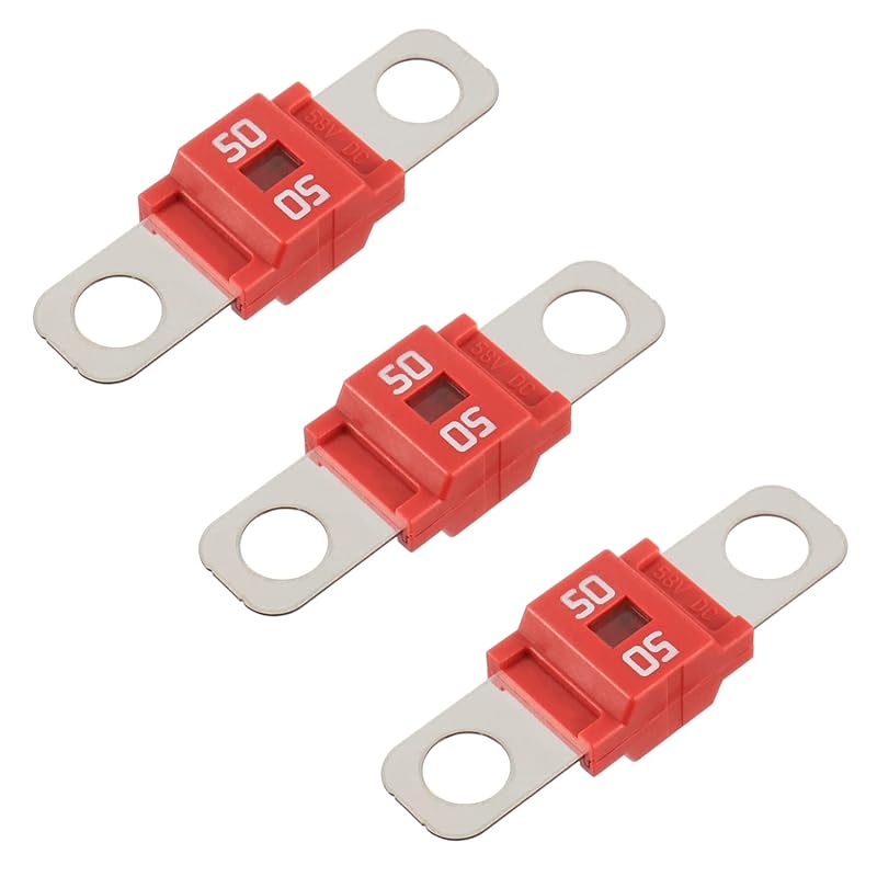 BOJACK AMI/Midi 50A High Current Fuse - Bolt-on Fuse 50 Amp for Cars, Trucks, Construction Vehicles, Buses, Caravans (Pack of 3)