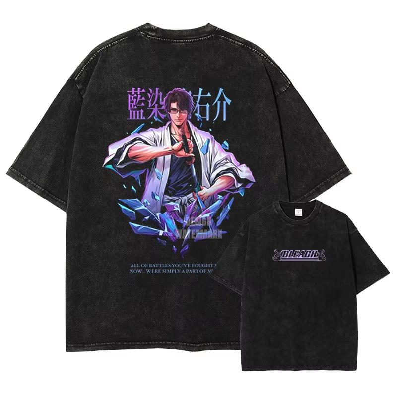 Japan Anime Bleach Aizen Sousuke Graphic Tee Men Oversized Washed Tshirts Manga Casual T Shirt Harajuku Streetwear Unisex Cotton Short Sleeve Tops