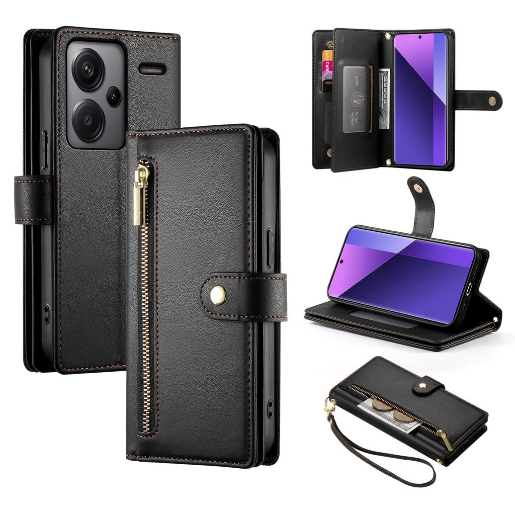 DF-011 For Xiaomi Redmi Note 13 Pro+ 5G Case Zipper Wallet Leather Phone Cover Stand View