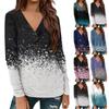 Women's Casual Printed Long Sleeve Loose V-Neck Pullover Top