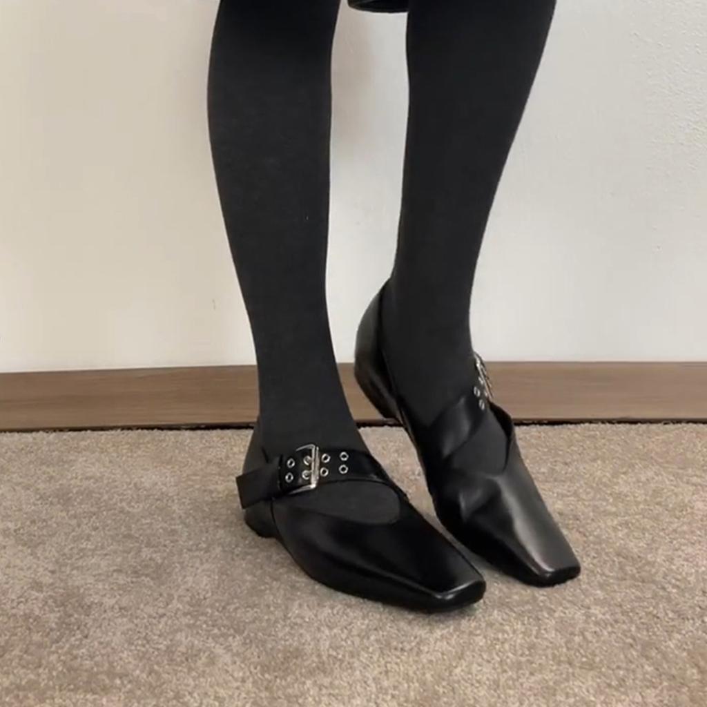 Версия из овчины~ Персонализированные черные ретро маленькие кожаные туфли женские с внутренней платформой, туфли Мэри Джейн с квадратным носком и ремешком на одной пряжке, легкие м