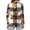 Women's Fashion Casual V-Neck Long Sleeve Decorative Button Christmas Print Top