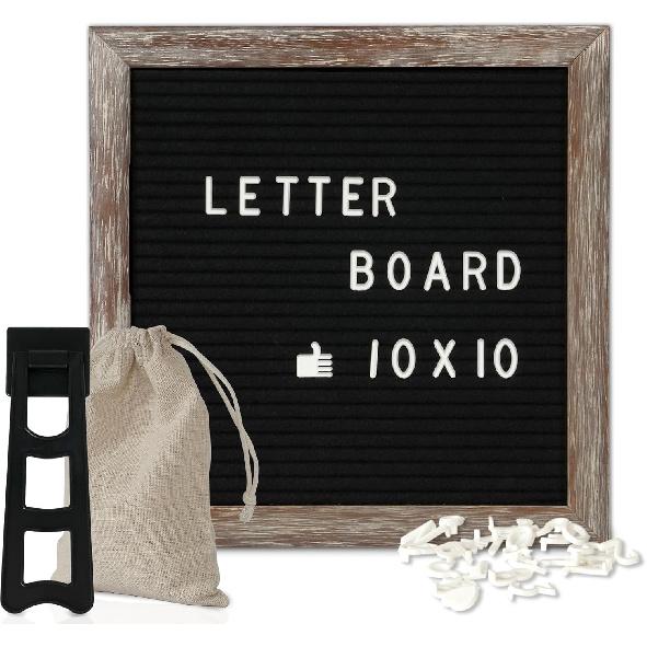 4 THOUGHT Доска с буквами 10" x 10" Войлочная доска с буквами и подставкой для первого дня в школе Белая деревянная рамка Доска для сообщений Винтаж