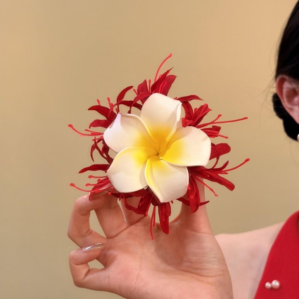 Fresh Sweet Floral Hair Clips Artificial Floral Hair Claw Versatile Frangipani Duckbill Clip Photo Props for Vacation Side Clip