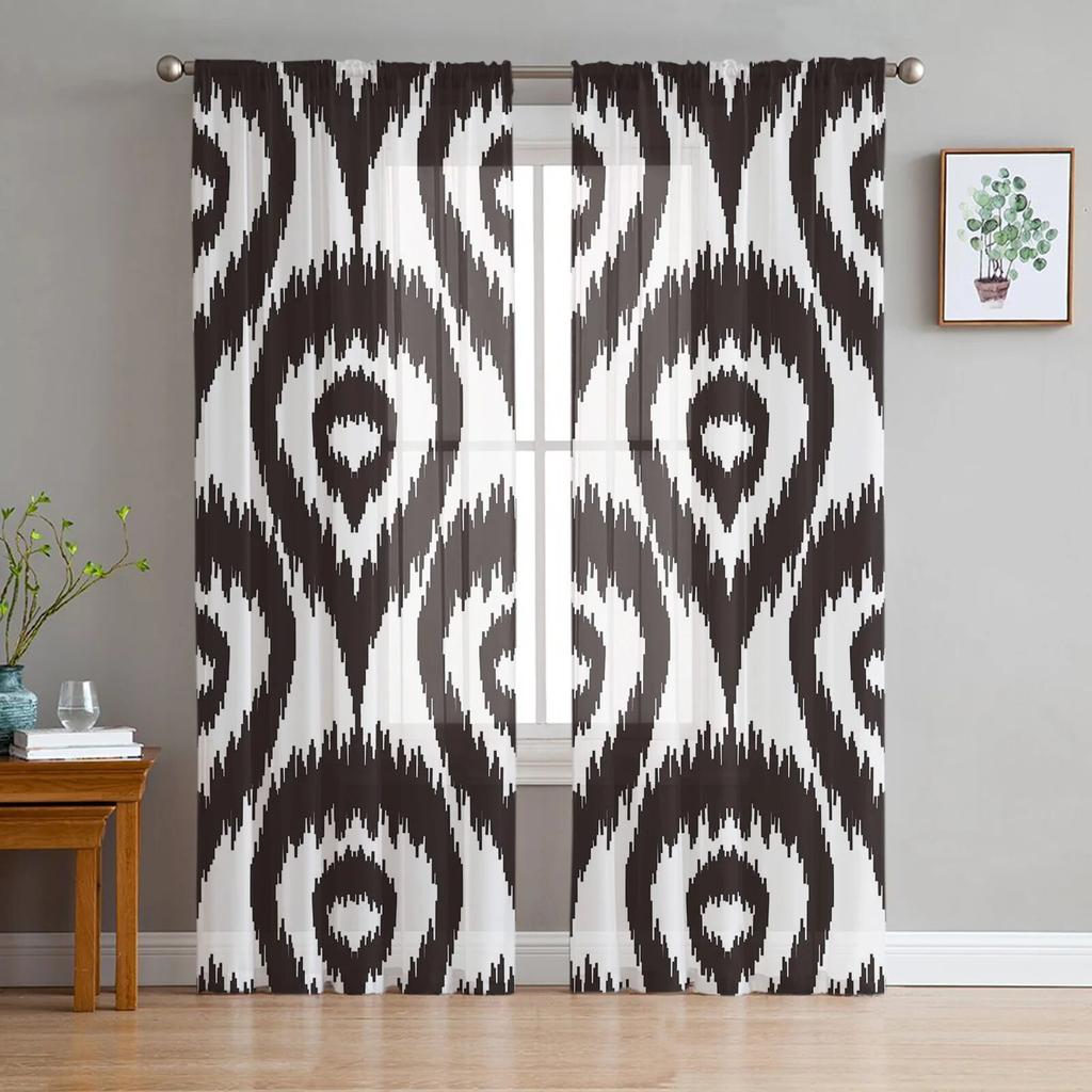 Черно-белые тюлевые шторы с неправильной геометрией для гостиной, спальни, декор, шифоновая прозрачная вуаль, кухонная оконная занавеска