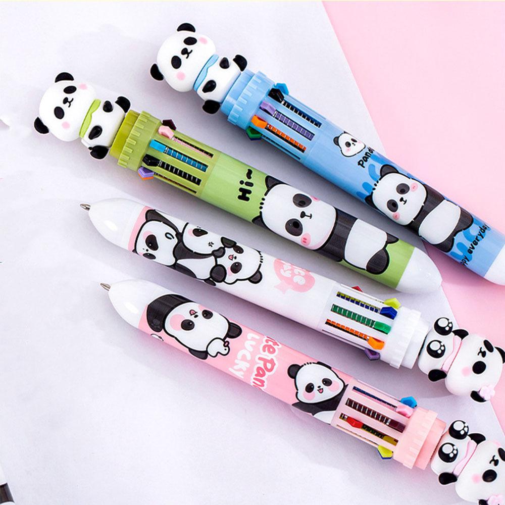 1 Piece Lytwtw's Cute Ballpoint Pen Press Cartoon Panda Multicolor 10 In 1 Colors Stationery School Office Supply Creative Kids
